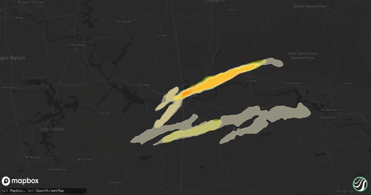 Hail map in Fort Smith, AR on April 15, 2023