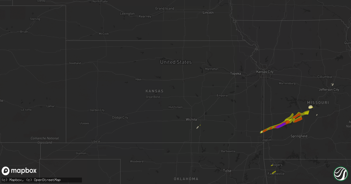 Hail map in Kansas on April 15, 2023