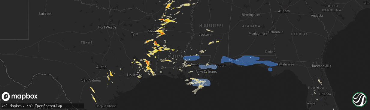 Hail map in Louisiana on April 15, 2023