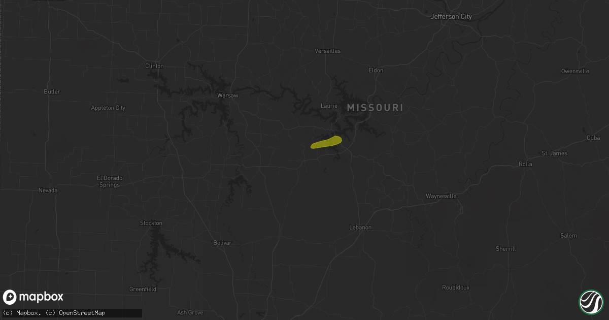 Hail map in Macks Creek, MO on April 15, 2023