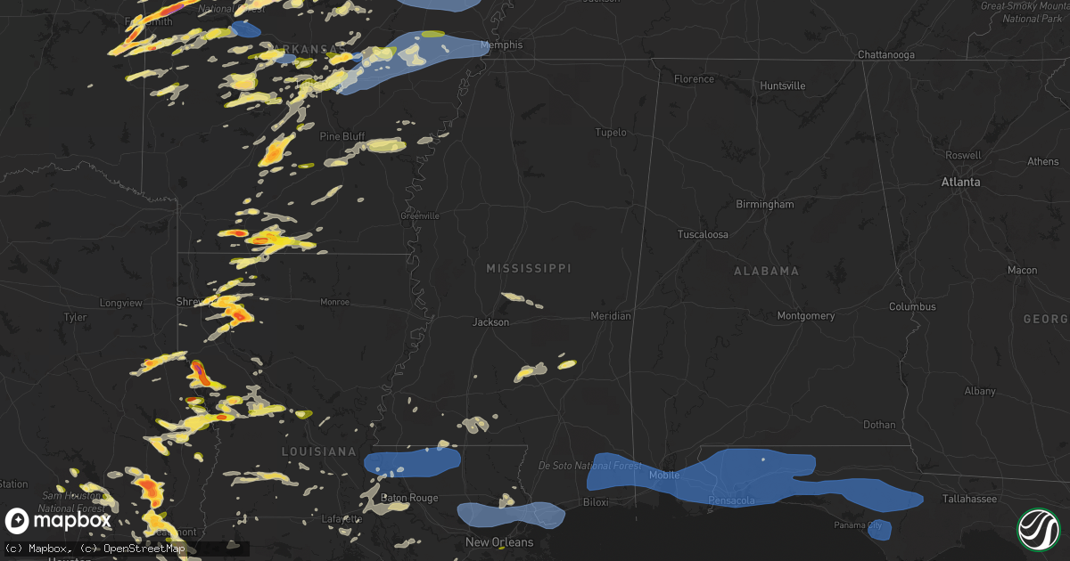 Hail map in Mississippi on April 15, 2023
