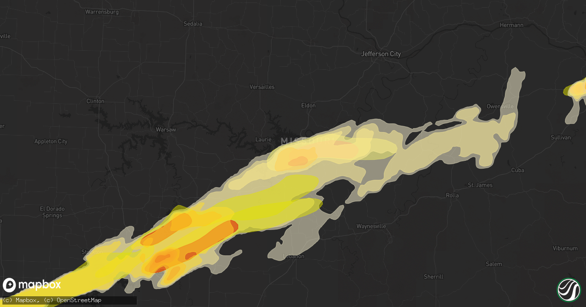 Hail map in Osage Beach, MO on April 15, 2023