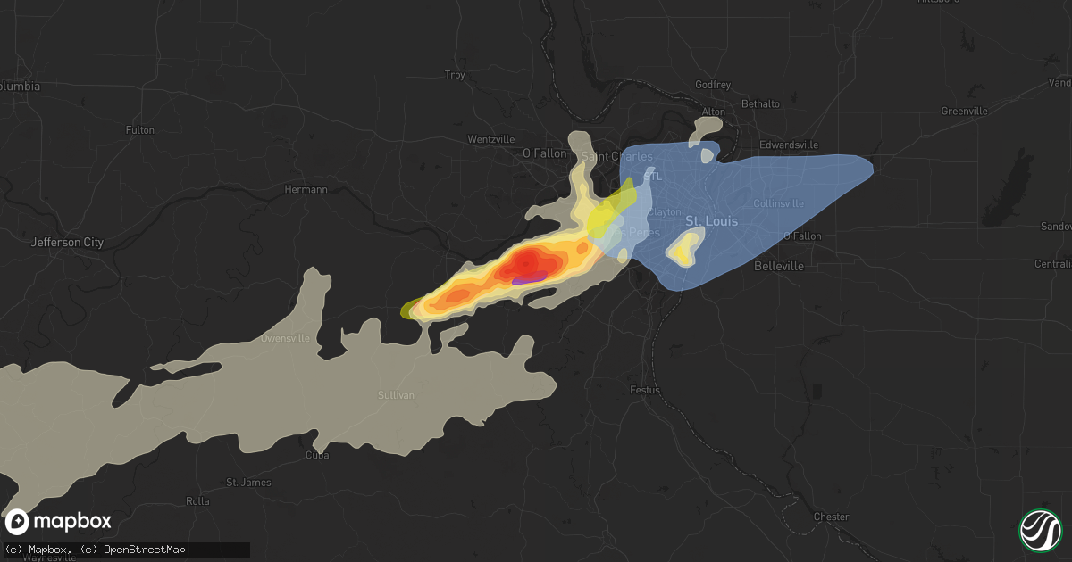Hail map in Pacific, MO on April 15, 2023