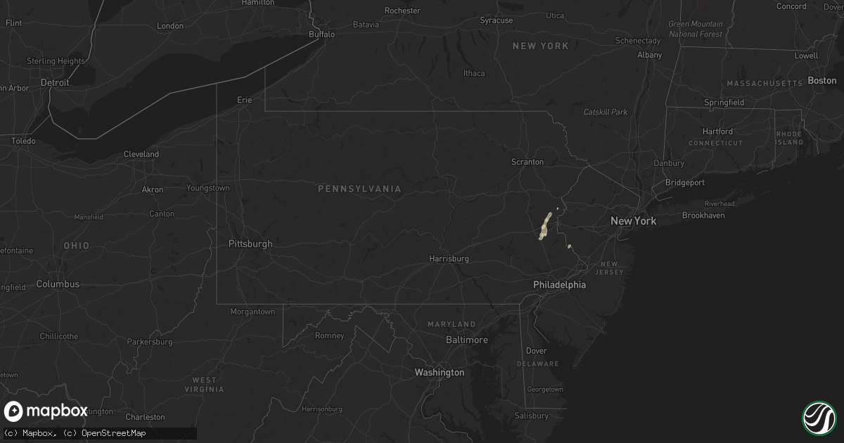 Hail map in Pennsylvania on April 15, 2023