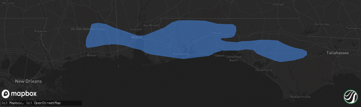 Hail map in Pensacola, FL on April 15, 2023