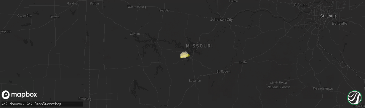 Hail map in Roach, MO on April 15, 2023