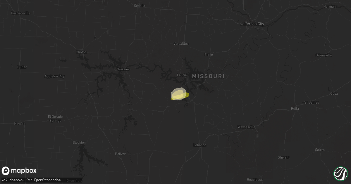 Hail map in Roach, MO on April 15, 2023