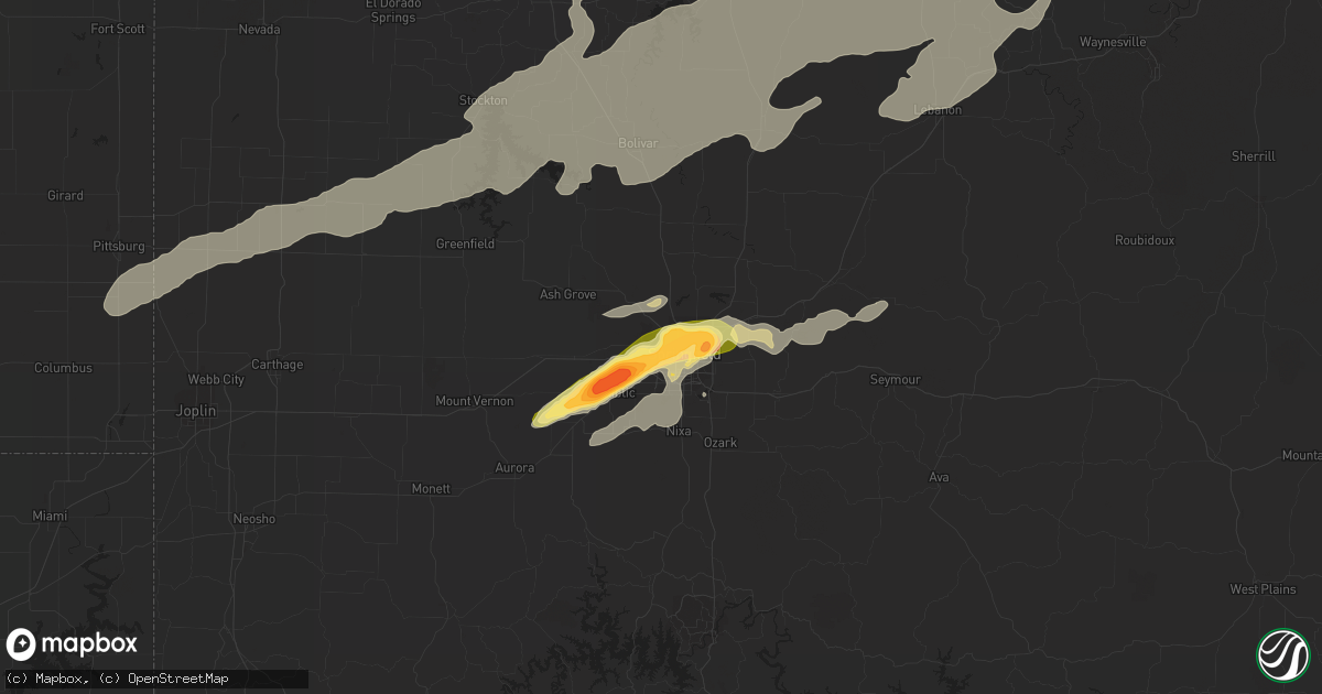 Hail map in Springfield, MO on April 15, 2023