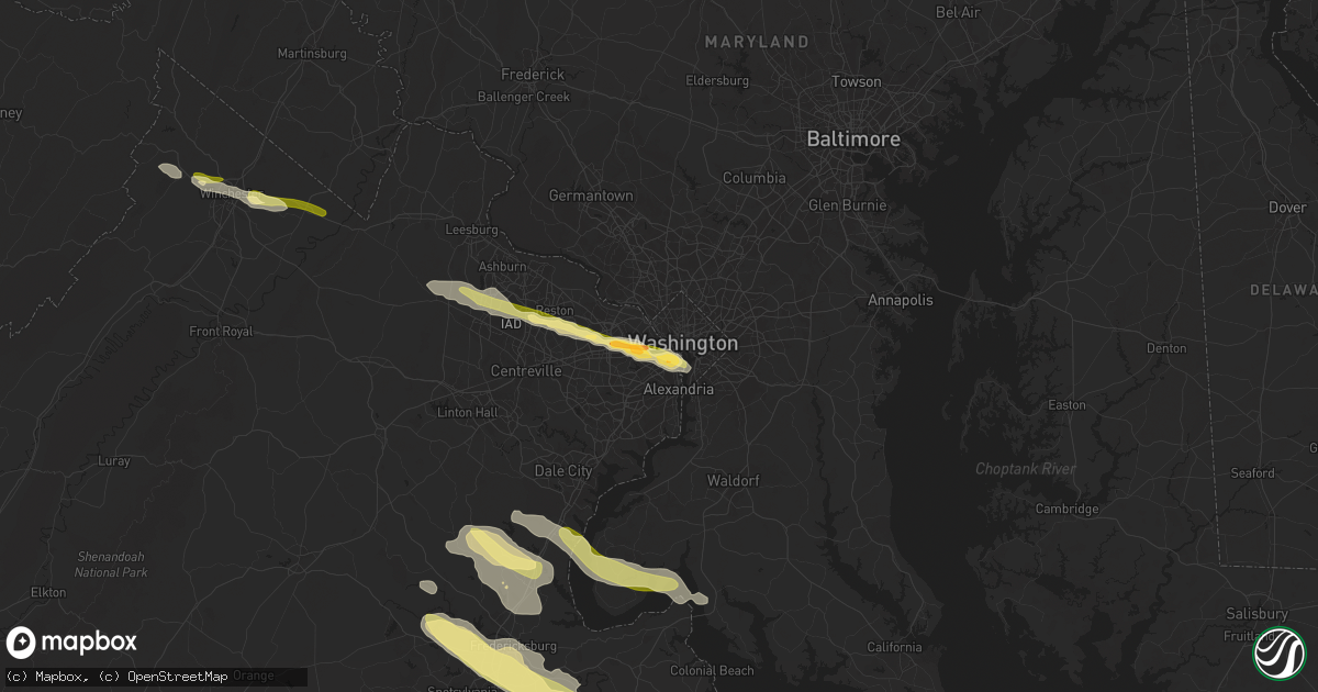 Hail map in Arlington, VA on April 15, 2024