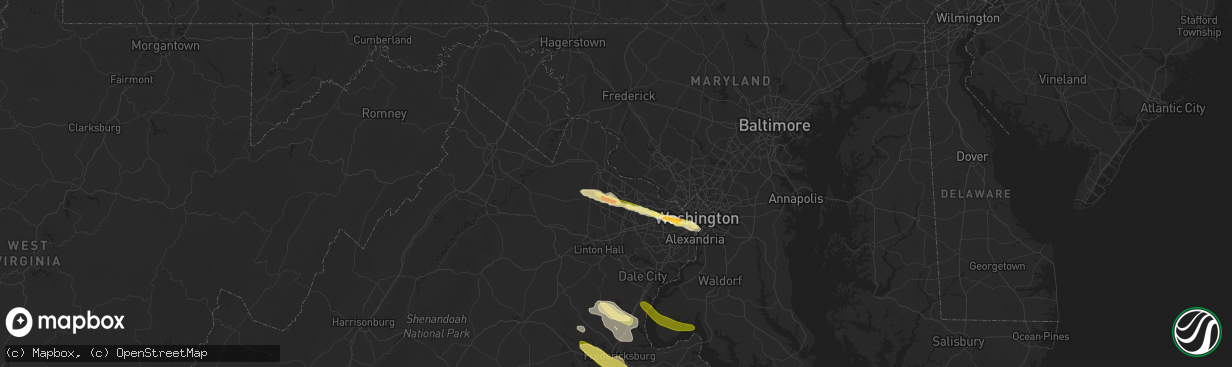 Hail map in Ashburn, VA on April 15, 2024