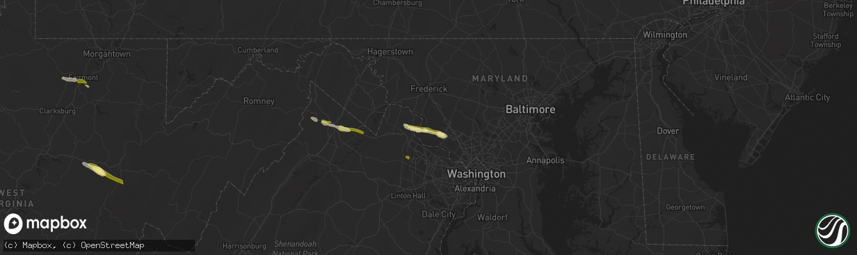 Hail map in Beallsville, MD on April 15, 2024