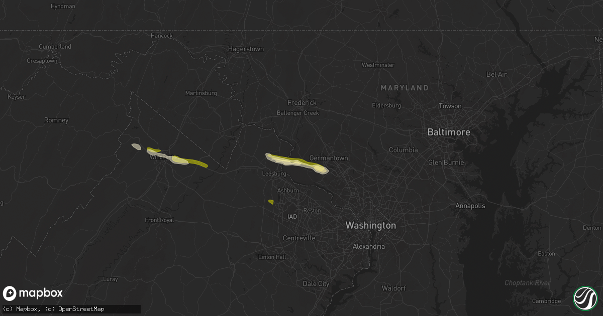 Hail map in Beallsville, MD on April 15, 2024