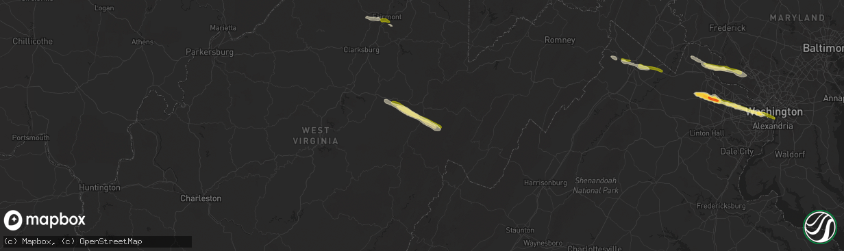 Hail map in Beverly, WV on April 15, 2024