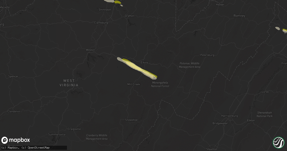 Hail map in Beverly, WV on April 15, 2024