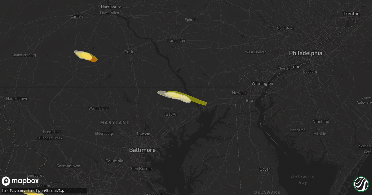 Hail map in Darlington, MD on April 15, 2024