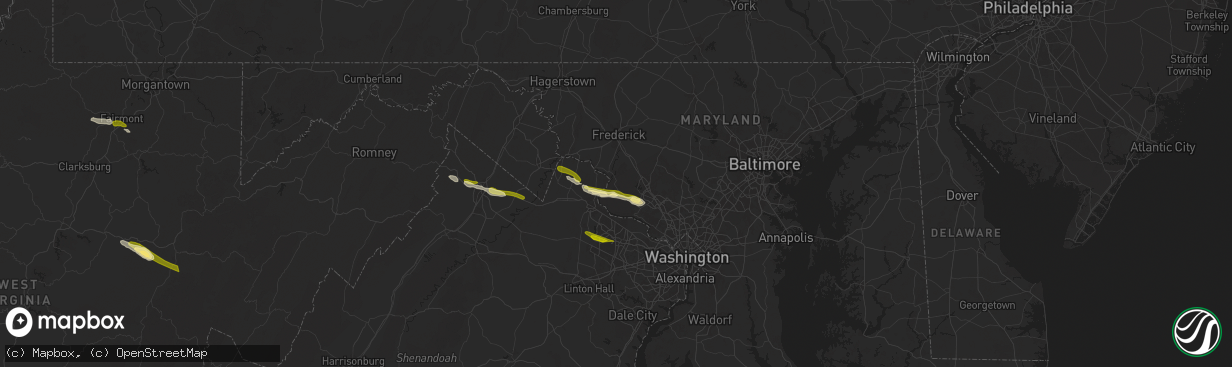 Hail map in Dickerson, MD on April 15, 2024