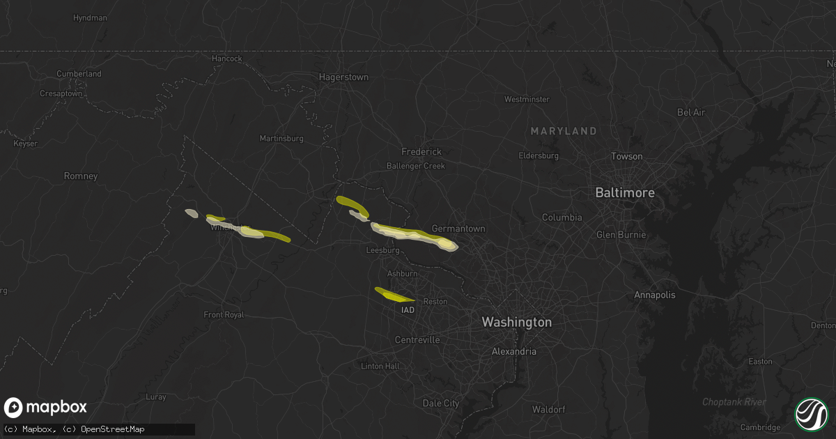 Hail map in Dickerson, MD on April 15, 2024