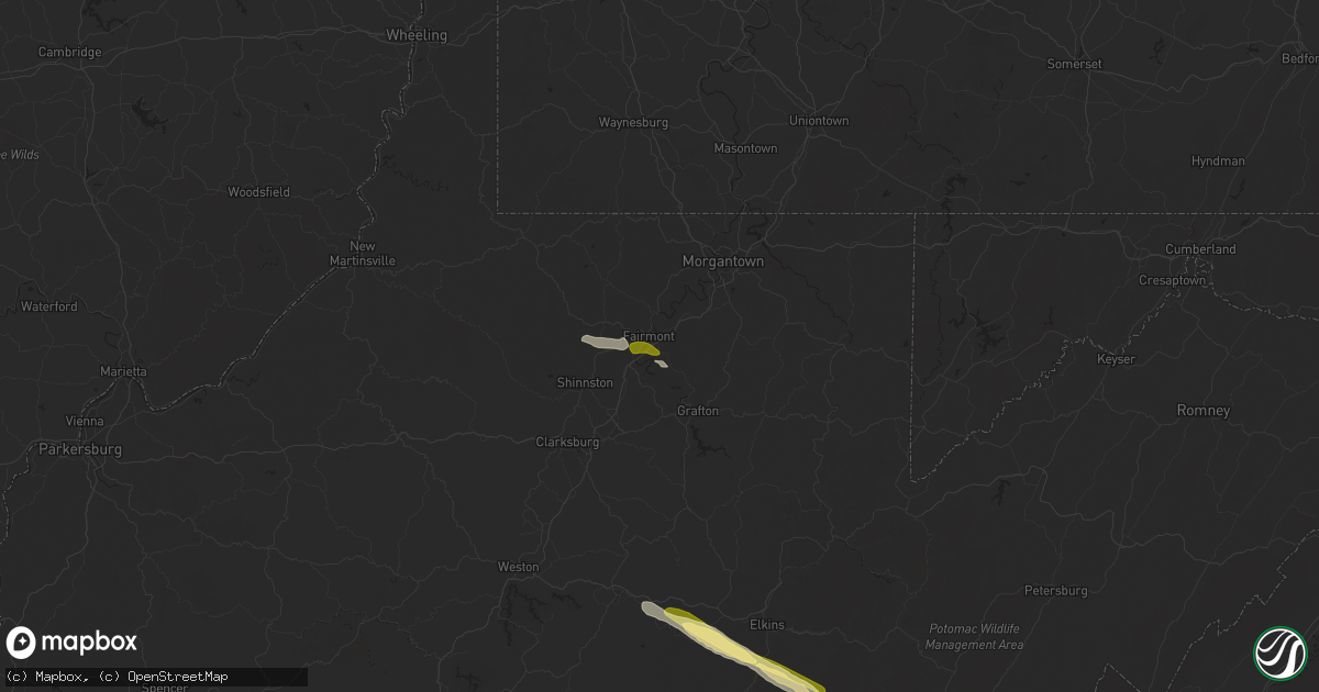 Hail map in Fairmont, WV on April 15, 2024