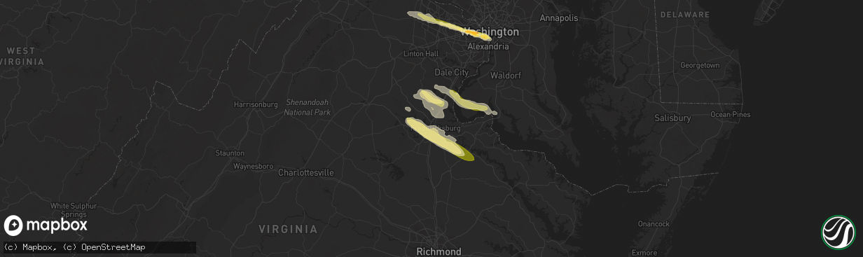 Hail map in Fredericksburg, VA on April 15, 2024