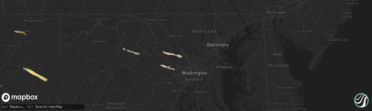 Hail map in Gaithersburg, MD on April 15, 2024