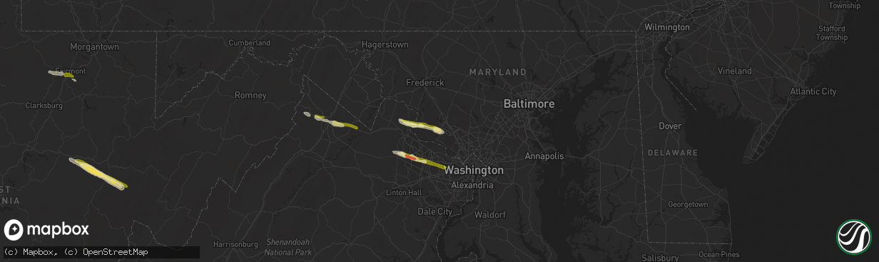 Hail map in Germantown, MD on April 15, 2024