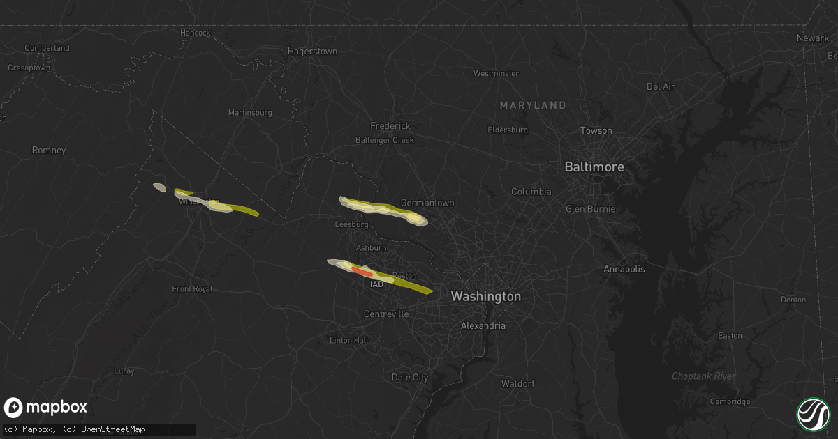 Hail map in Germantown, MD on April 15, 2024