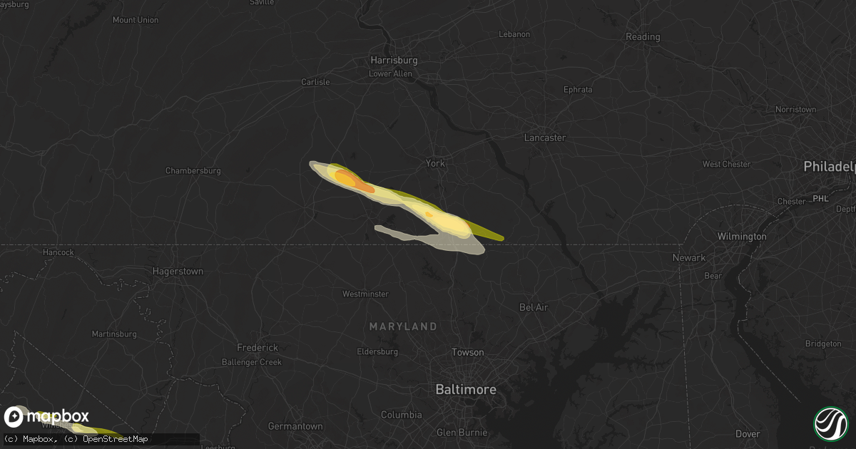 Hail map in Glen Rock, PA on April 15, 2024