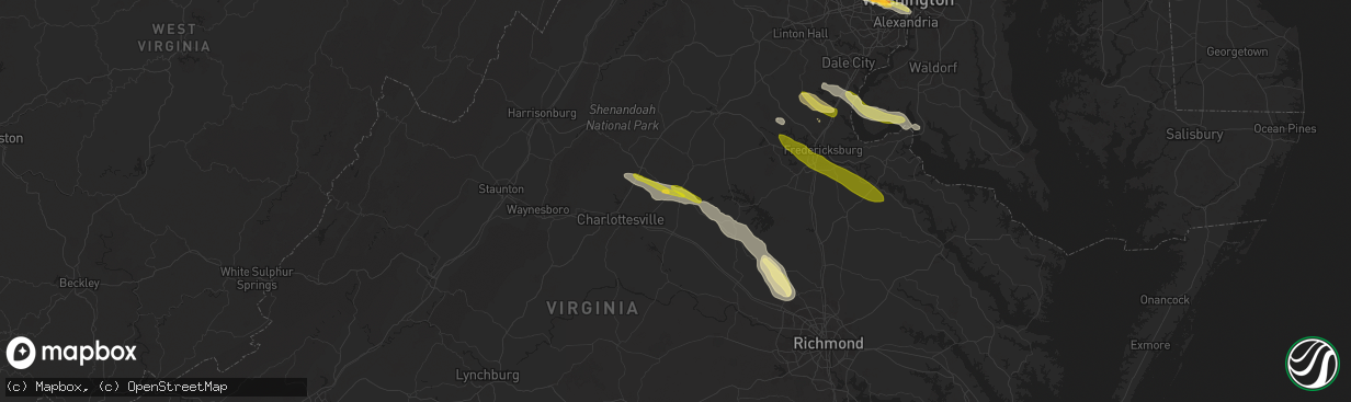 Hail map in Gordonsville, VA on April 15, 2024