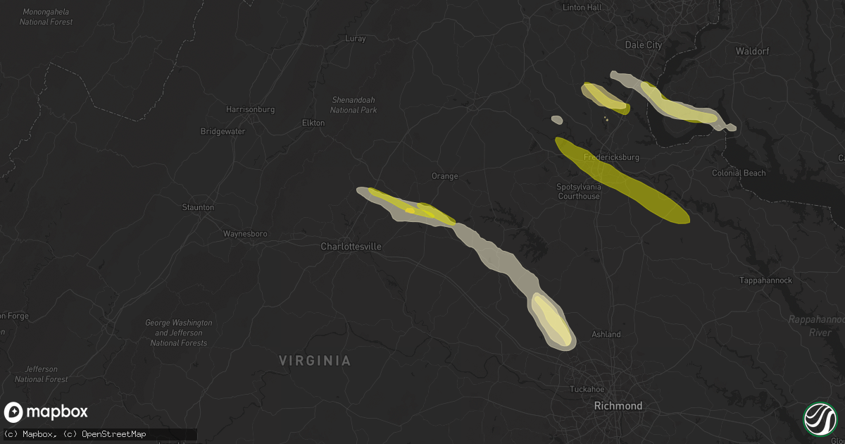 Hail map in Gordonsville, VA on April 15, 2024