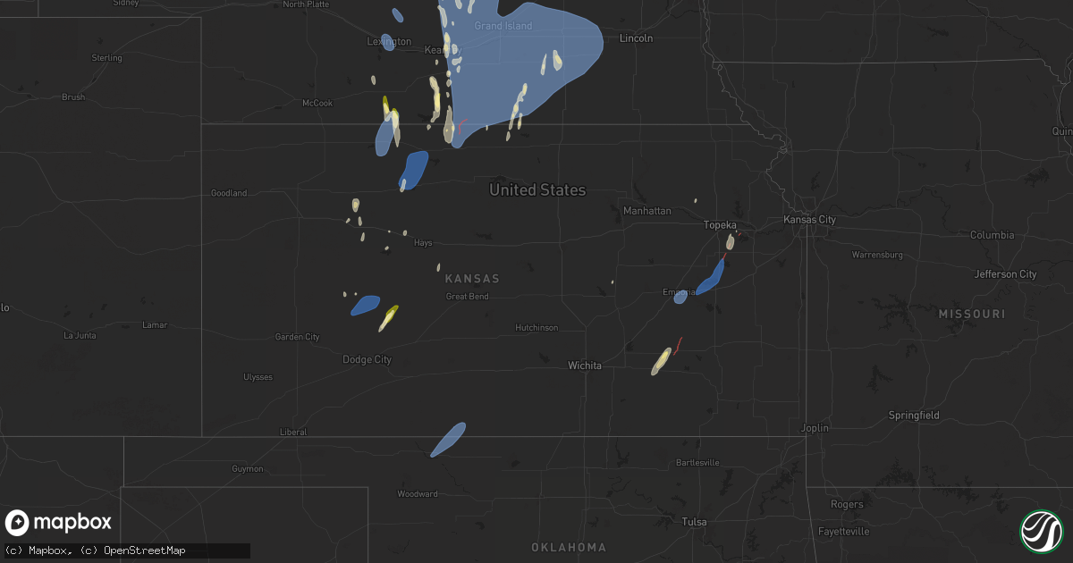 Hail map in Kansas on April 15, 2024