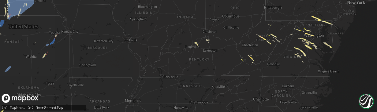 Hail map in Kentucky on April 15, 2024