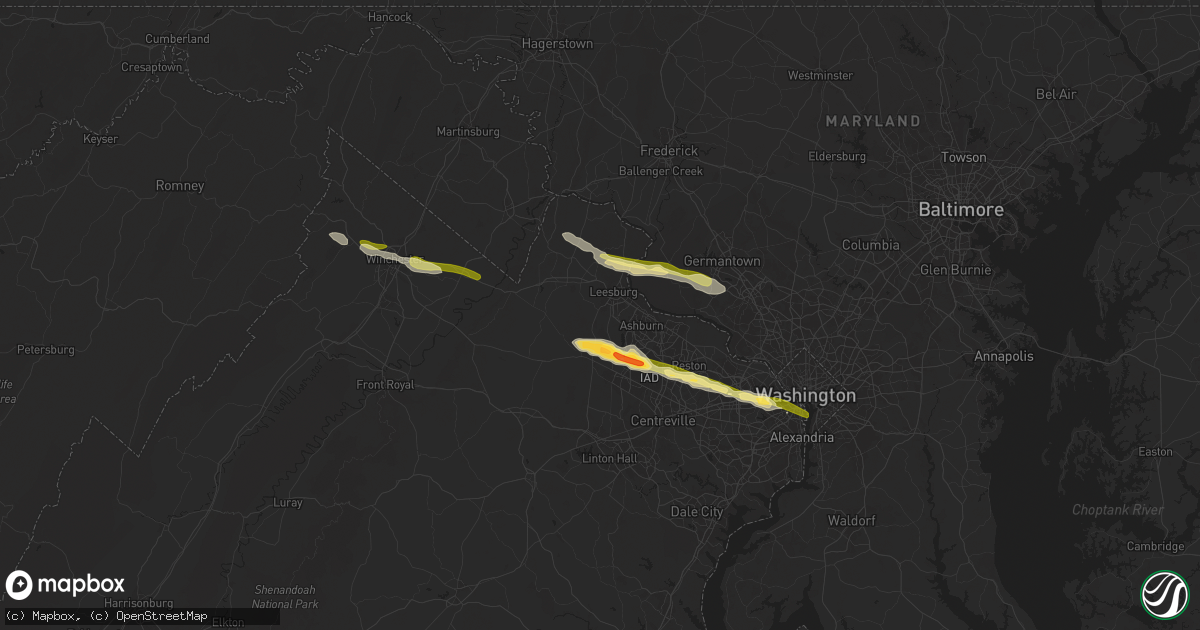 Hail map in Leesburg, VA on April 15, 2024