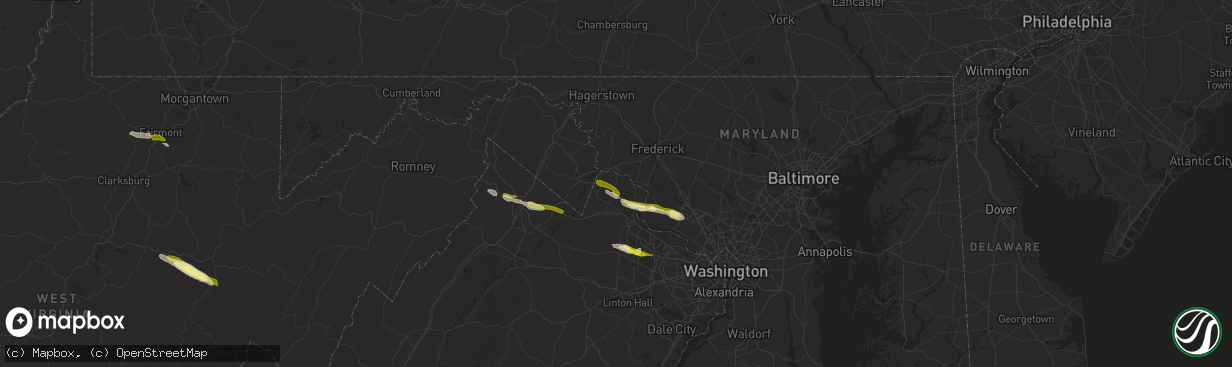 Hail map in Lovettsville, VA on April 15, 2024