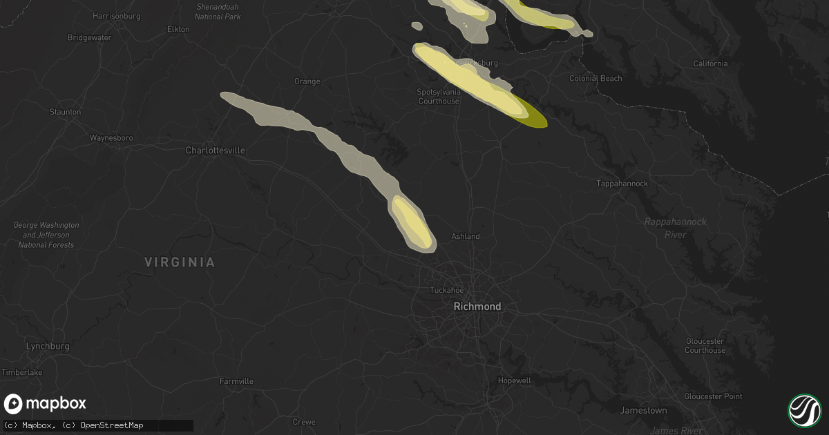 Hail map in Montpelier, VA on April 15, 2024