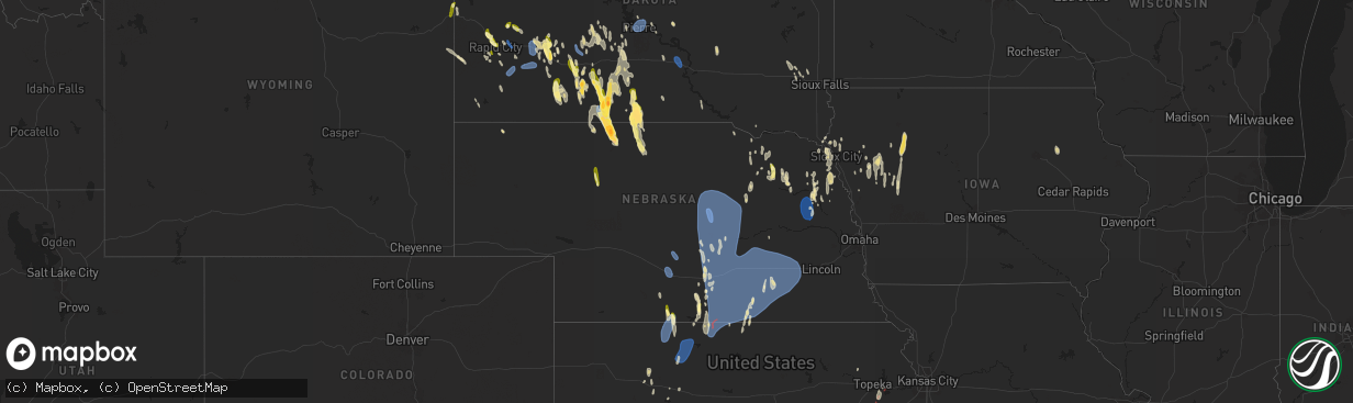 Hail map in Nebraska on April 15, 2024