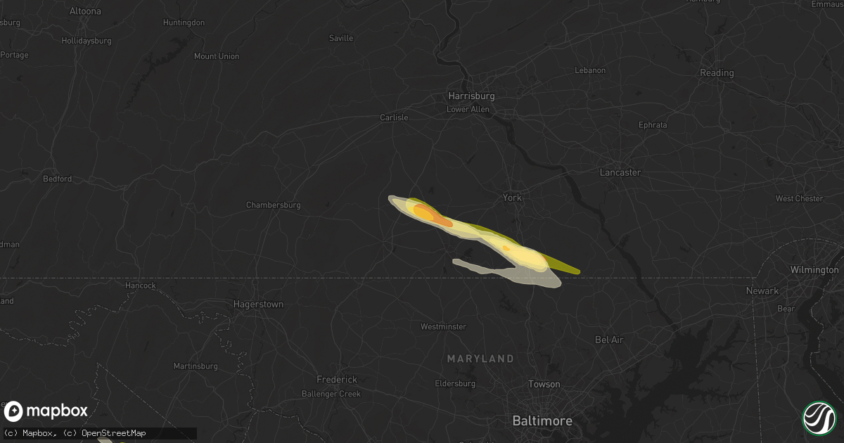 Hail map in New Oxford, PA on April 15, 2024