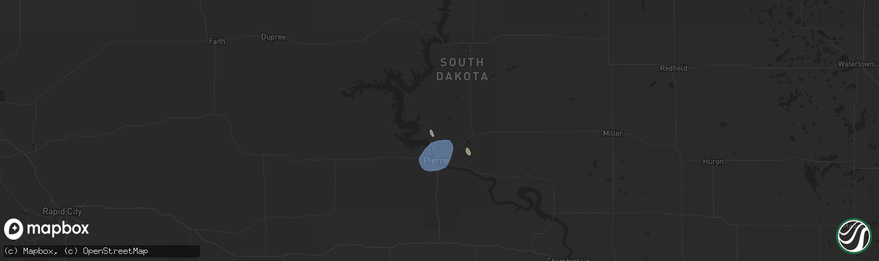 Hail map in Pierre, SD on April 15, 2024