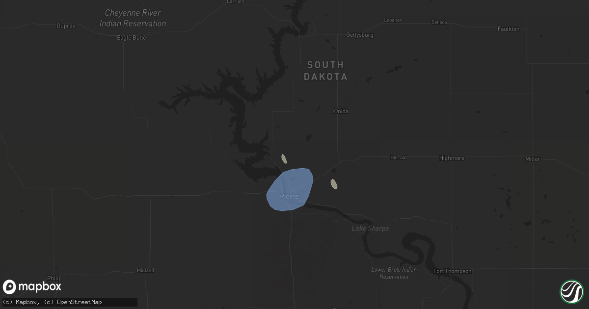 Hail map in Pierre, SD on April 15, 2024