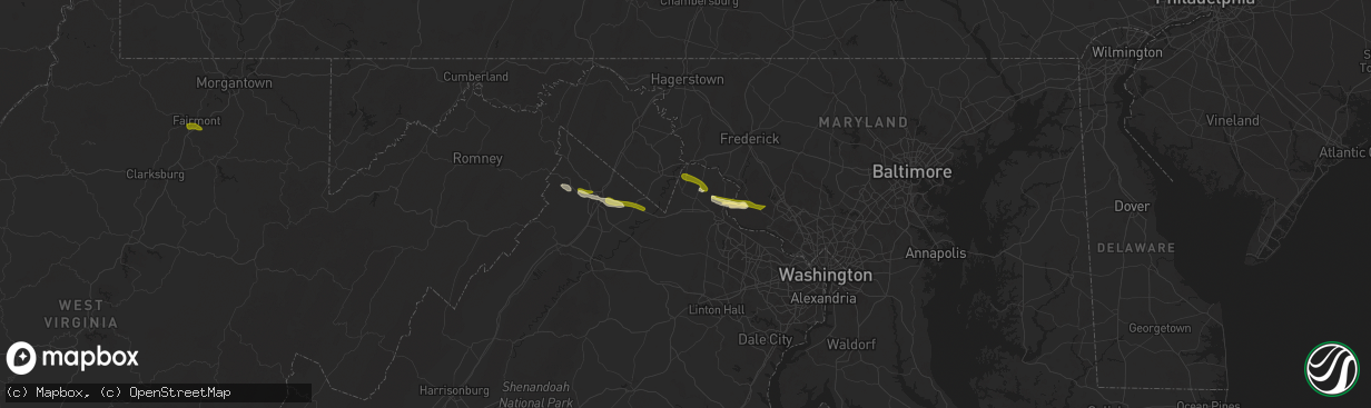 Hail map in Purcellville, VA on April 15, 2024