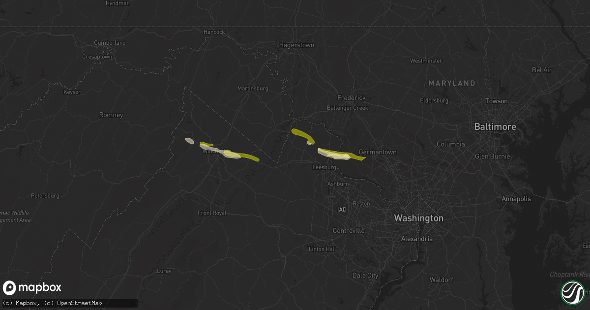 Hail map in Purcellville, VA on April 15, 2024