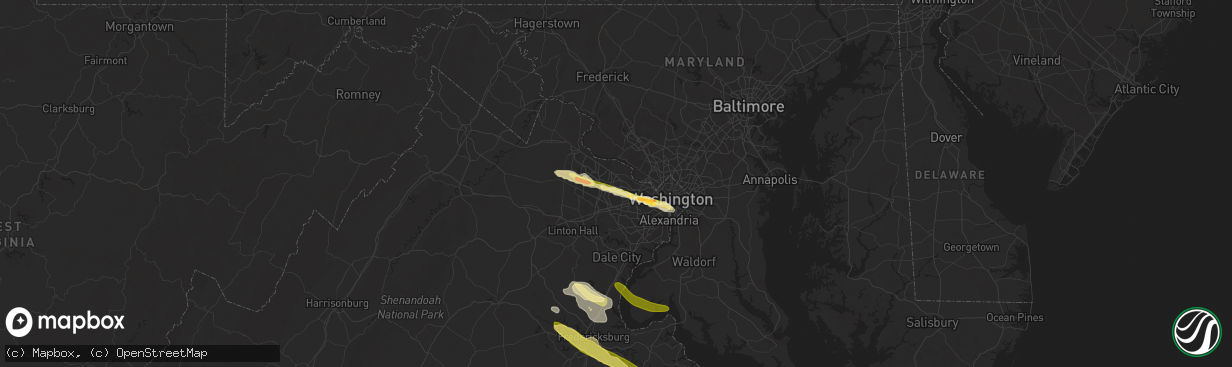 Hail map in Reston, VA on April 15, 2024