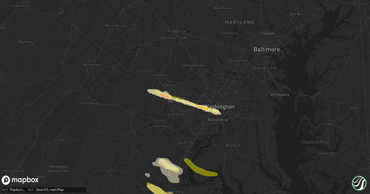 Hail map in Reston, VA on April 15, 2024
