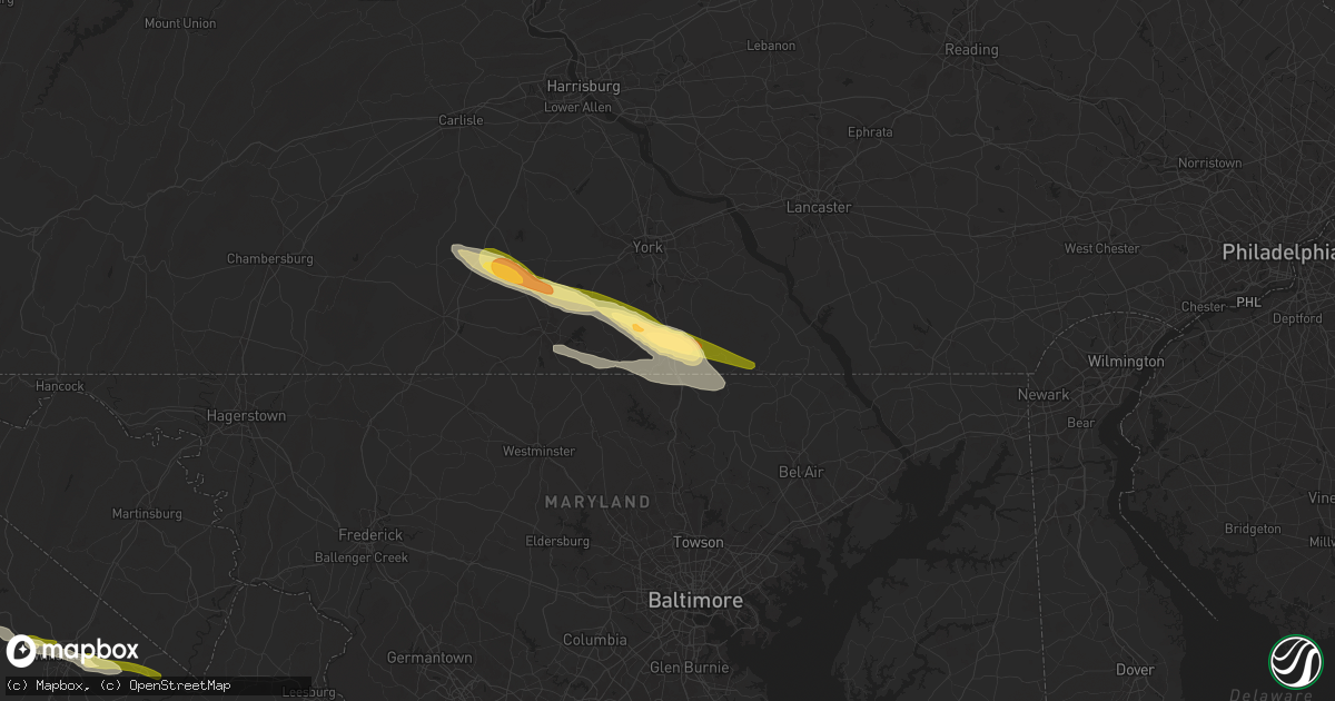 Hail map in Shrewsbury, PA on April 15, 2024