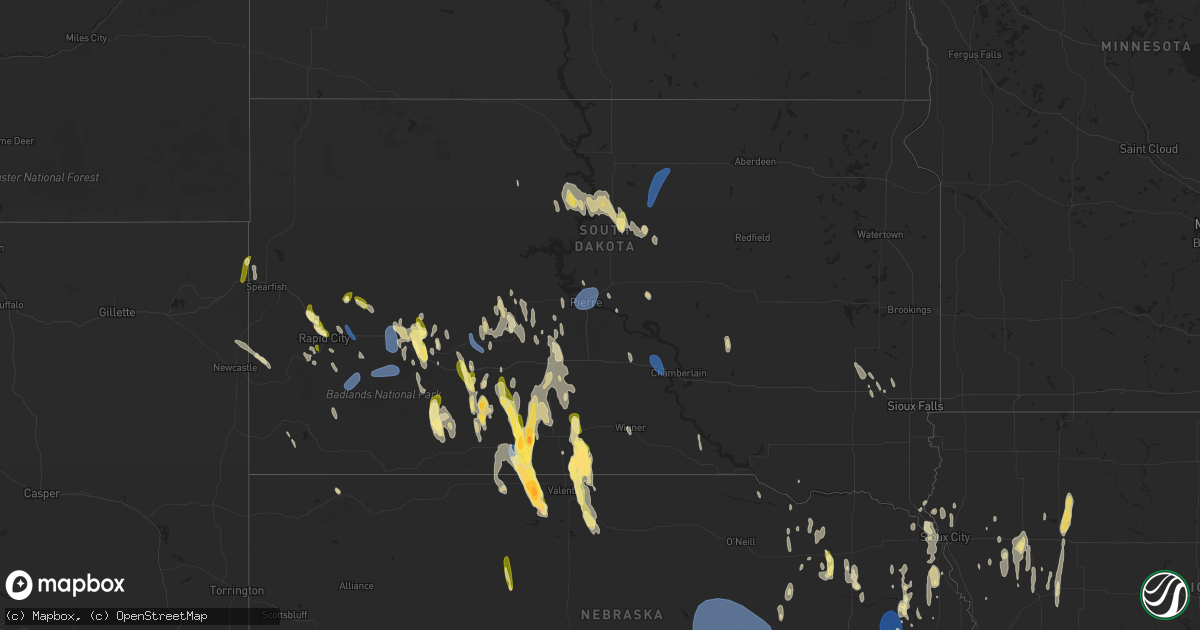 Hail map in South Dakota on April 15, 2024