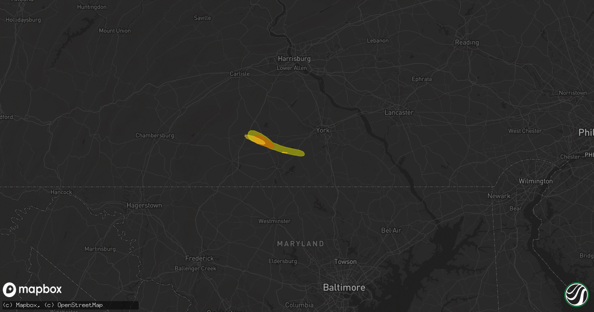 Hail map in Spring Grove, PA on April 15, 2024