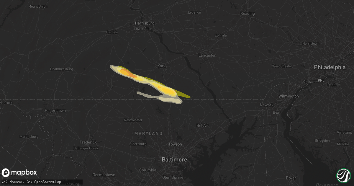 Hail map in Stewartstown, PA on April 15, 2024