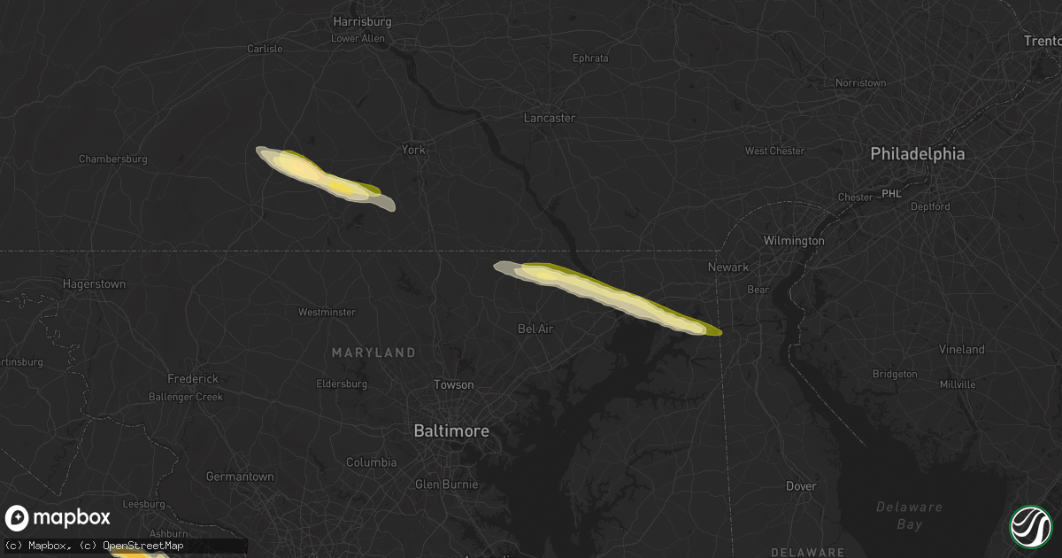 Hail map in Street, MD on April 15, 2024