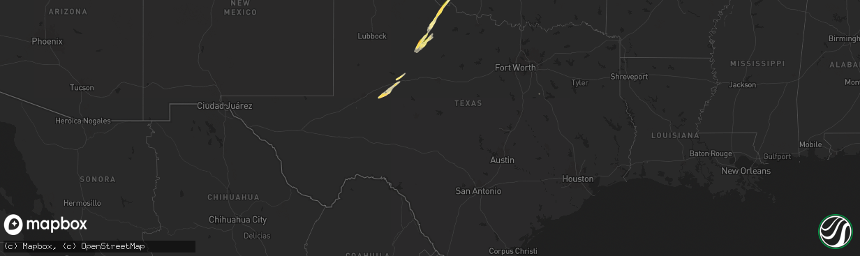 Hail map in Texas on April 15, 2024