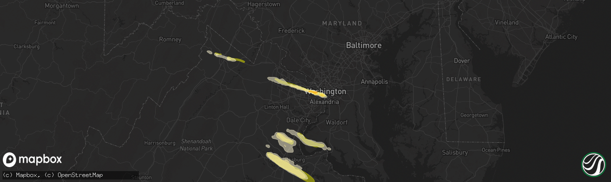 Hail map in Vienna, VA on April 15, 2024