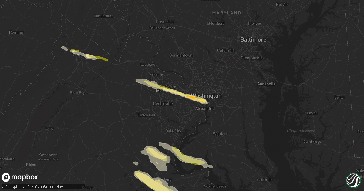 Hail map in Vienna, VA on April 15, 2024